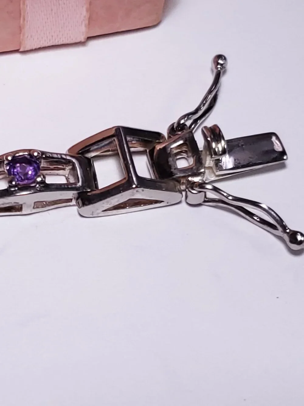Estate 1.65ctw Natural Amethyst Pyramid Link Sterling Silver 7.5